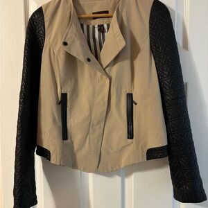 Danier Two-Tone Leather Jacket - Beige & Black